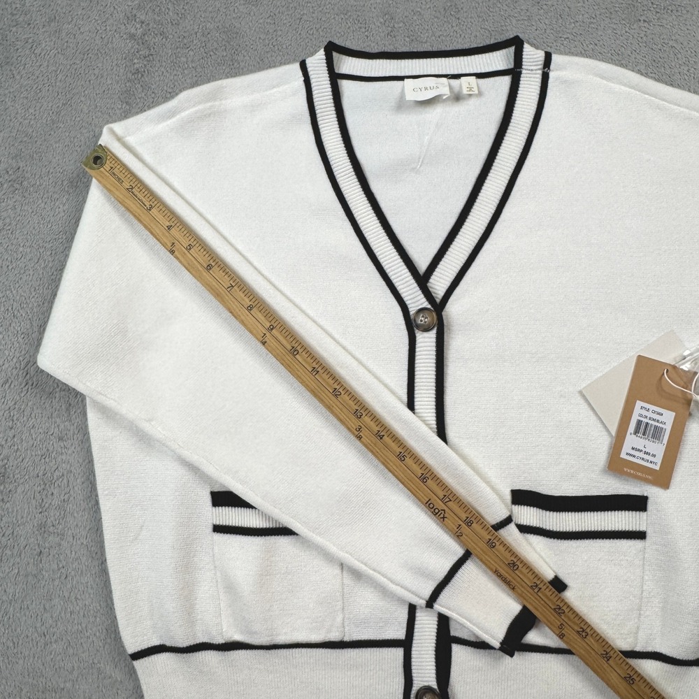 NWT Cyrus Cardigan Sweater Women Large Bone White Black V-Neck Button Front - Picture 10 of 12